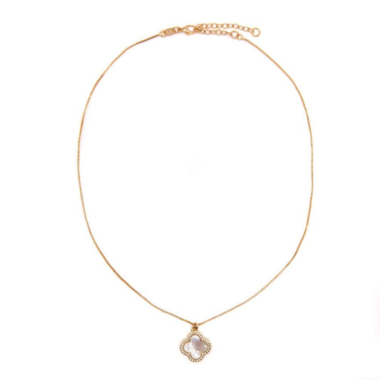 Mop Clover Cz Necklace Necklaces athenadesigns NGCP435CLV Gold 
