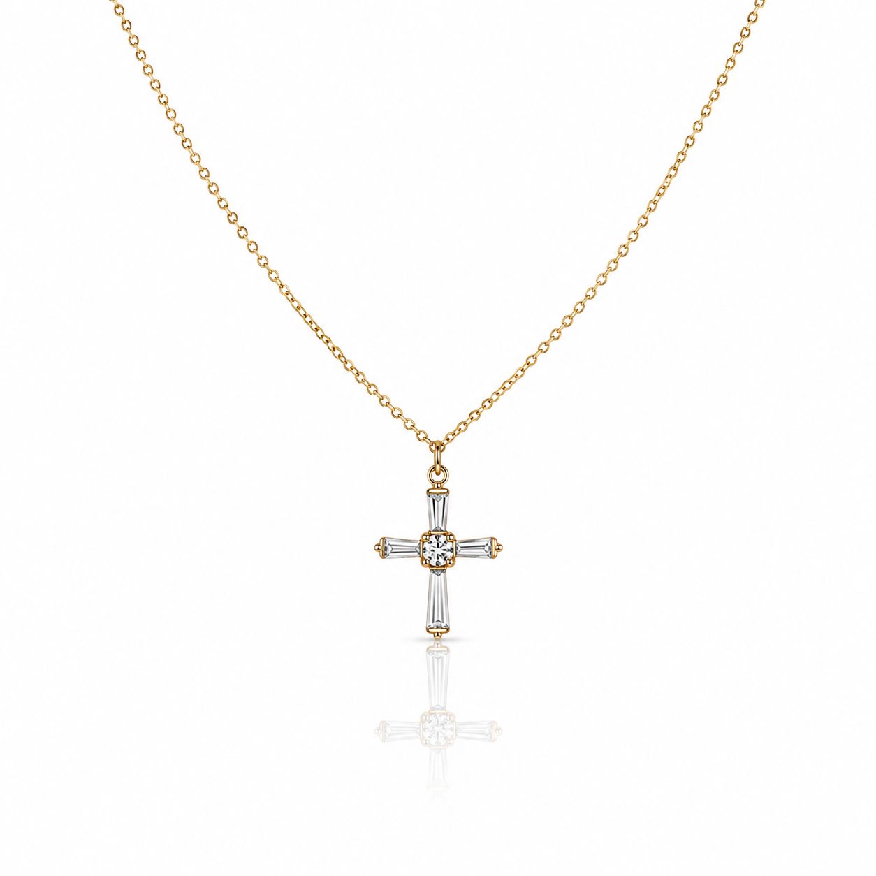 CZ Baguette Cross Necklace Necklaces athenadesigns NGCP455CRS 