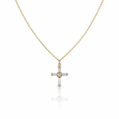 CZ Baguette Cross Necklace Necklaces athenadesigns NGCP455CRS 