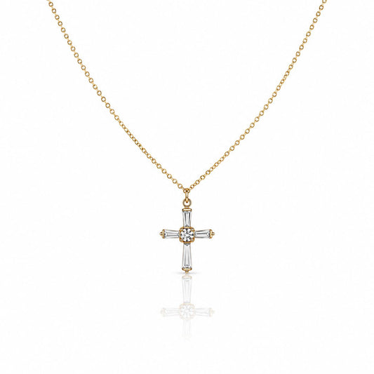 CZ Baguette Cross Necklace Necklaces athenadesigns NGCP455CRS 
