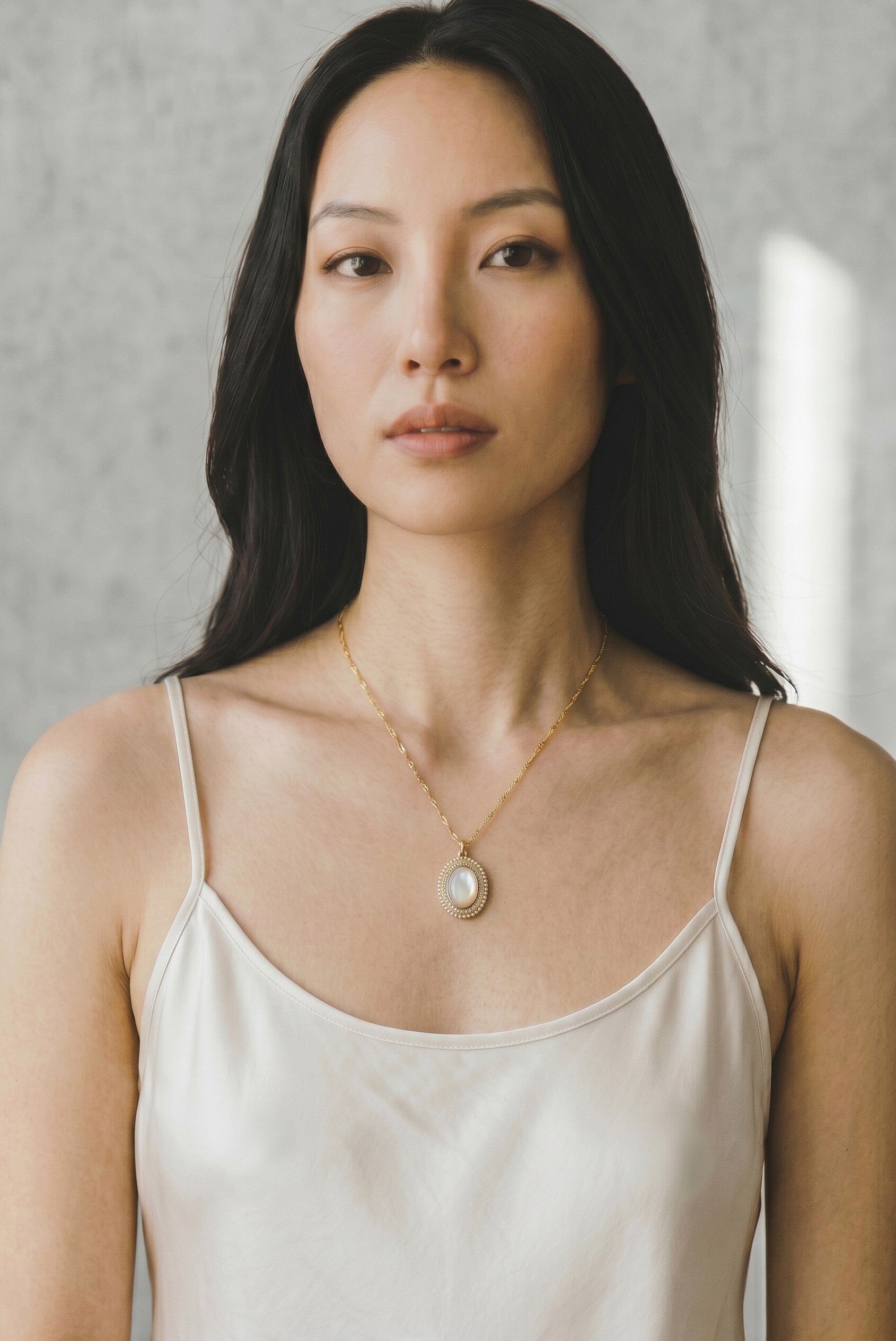 Mother of Pearl, Pearl & CZ Oval Pendant Necklaces athenadesigns 
