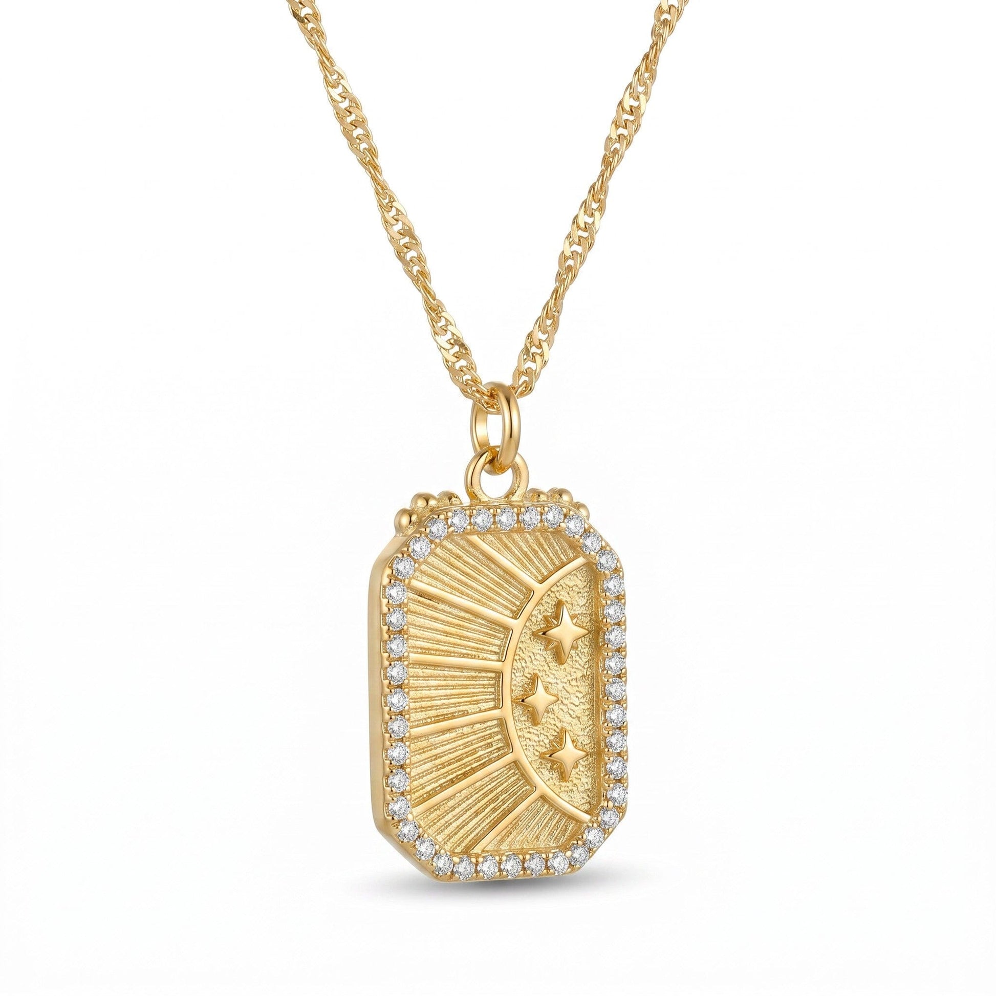 Celestial Stars & CZ Frame Necklace Necklaces athenadesigns NGCP458ST Gold 