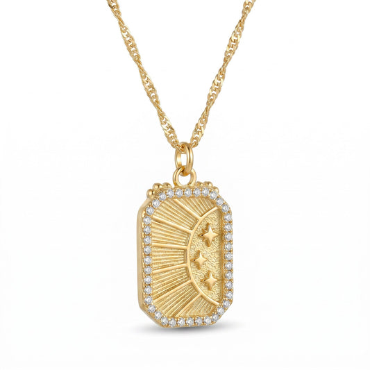 Celestial Stars & CZ Frame Necklace Necklaces athenadesigns NGCP458ST Gold 
