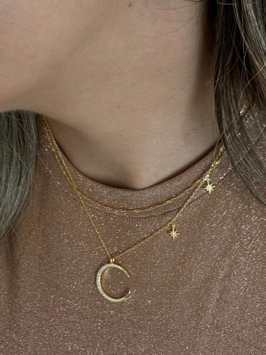 Crescent Moon & Stars Necklace Necklaces athenadesigns 