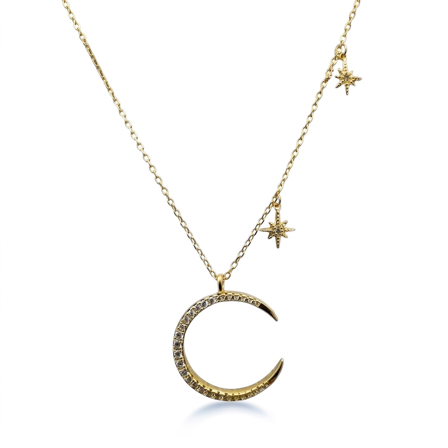Crescent Moon & Stars Necklace Necklaces athenadesigns NGCP45MNST 