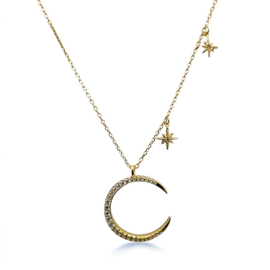 Crescent Moon & Stars Necklace Necklaces athenadesigns NGCP45MNST 