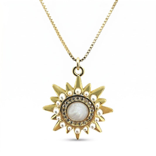 Starburst w/Pearls Necklace Necklaces athenadesigns NGCP46035 Gold 