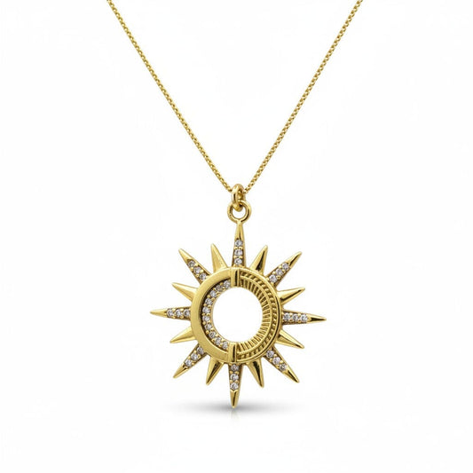 Micro Pave Sunburst Pendant Necklace Necklaces athenadesigns NGCP46045 