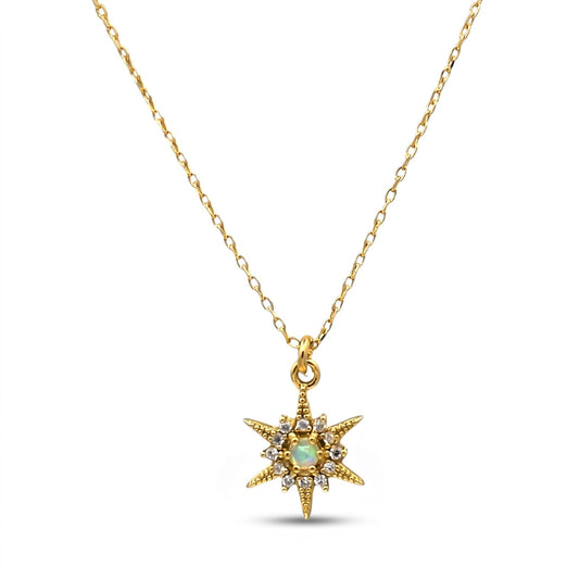Opalite CZ Star Pendant Necklace Necklaces athenadesigns NGCP485OP Gold 