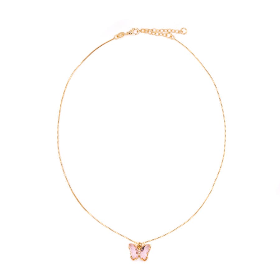 Glass Butterfly Pendant On Gold Fill Chain Pink Necklaces athenadesigns NGCP5BFLPK Pink 