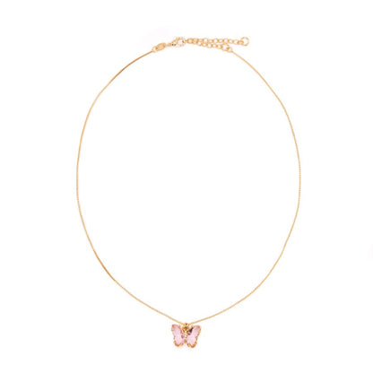 Glass Butterfly Pendant On Gold Fill Chain Pink Necklaces athenadesigns NGCP5BFLPK Pink 