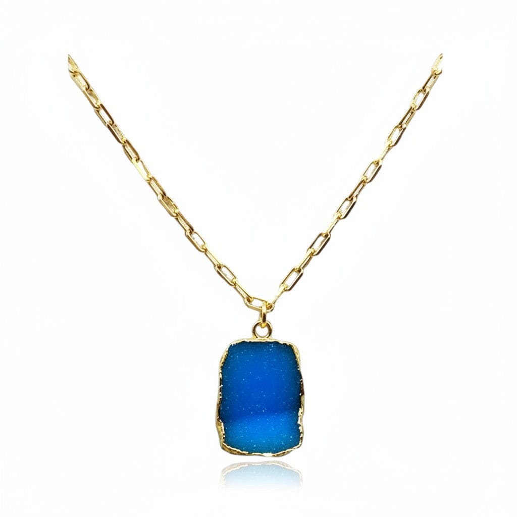Blue Druzy Chain Necklace Necklaces athenadesigns NGCP749DZB 