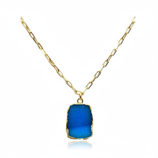 Blue Druzy Chain Necklace Necklaces athenadesigns NGCP749DZB 