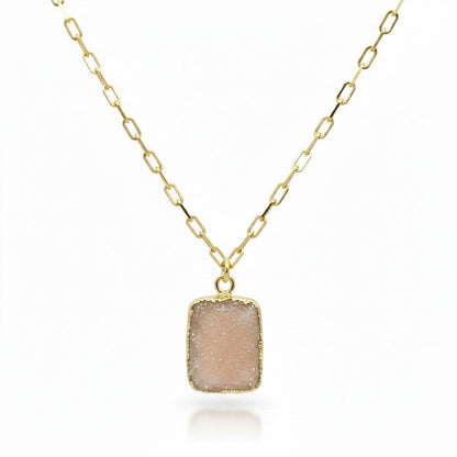 Pink Druzy Chain Necklace Necklaces athenadesigns NGCP749DZP 