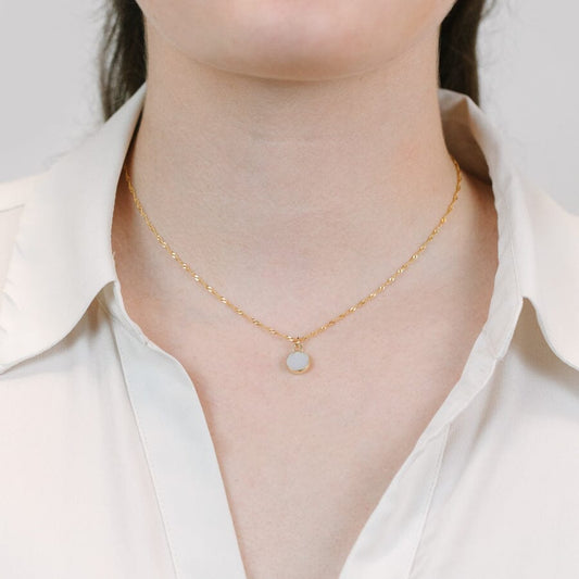 White Druzy Bezel Coin Necklace Necklaces athenadesigns 