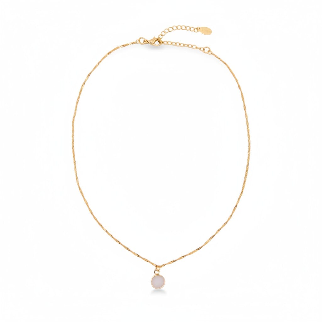 White Druzy Bezel Coin Necklace Necklaces athenadesigns NGCP750DZ Gold 