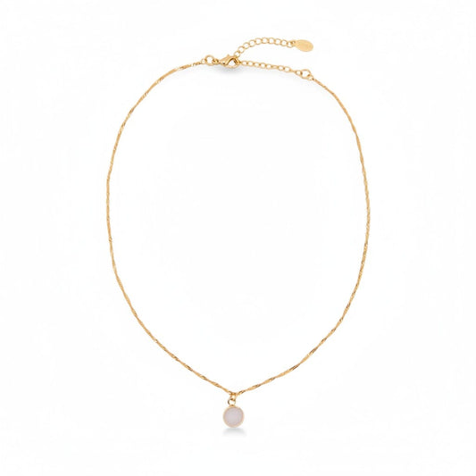 White Druzy Bezel Coin Necklace Necklaces athenadesigns NGCP750DZ Gold 