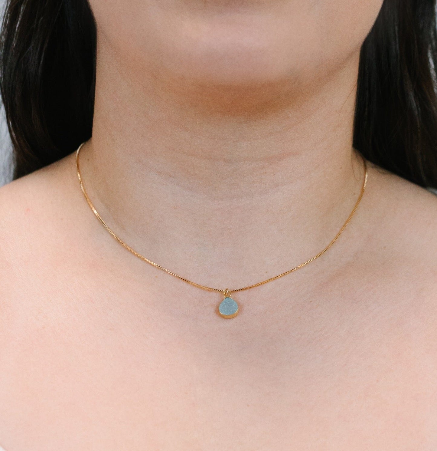 Aqua Druzy Bezel Heart Necklace Necklaces athenadesigns 