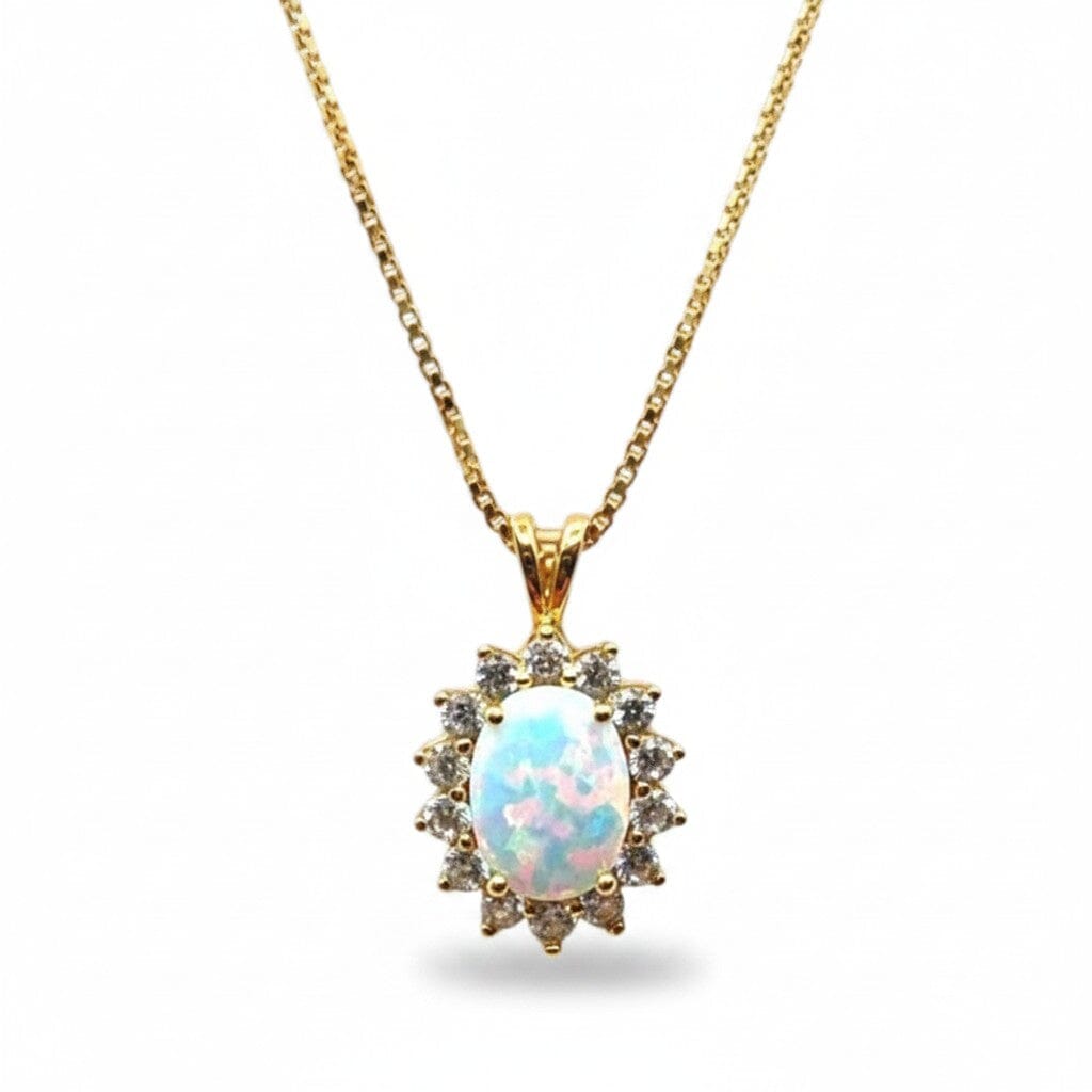Opal in CZ Halo Necklace Necklaces athenadesigns NGCP7845OP 
