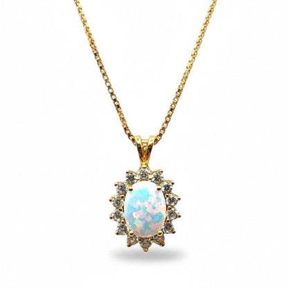 Opal in CZ Halo Necklace Necklaces athenadesigns NGCP7845OP 