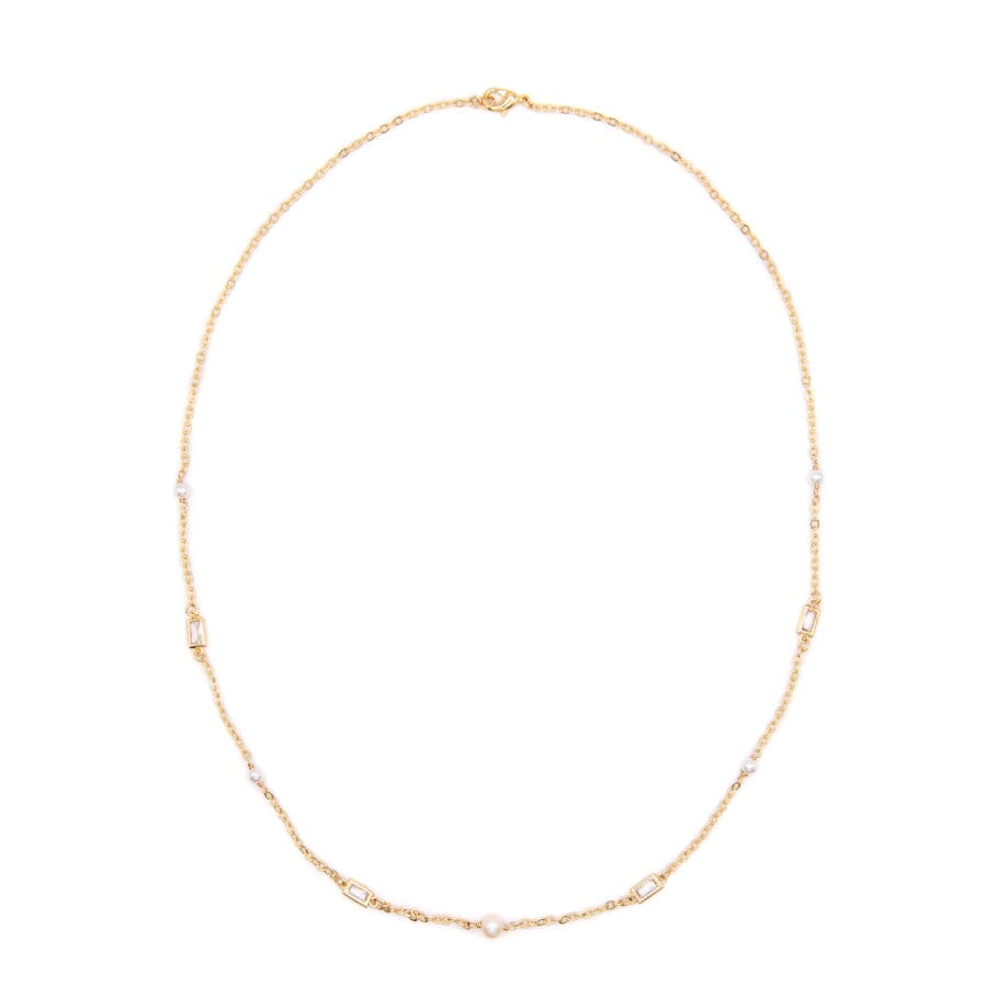 Pearl & CZ Necklace Necklaces athenadesigns NGCPL42 Gold 