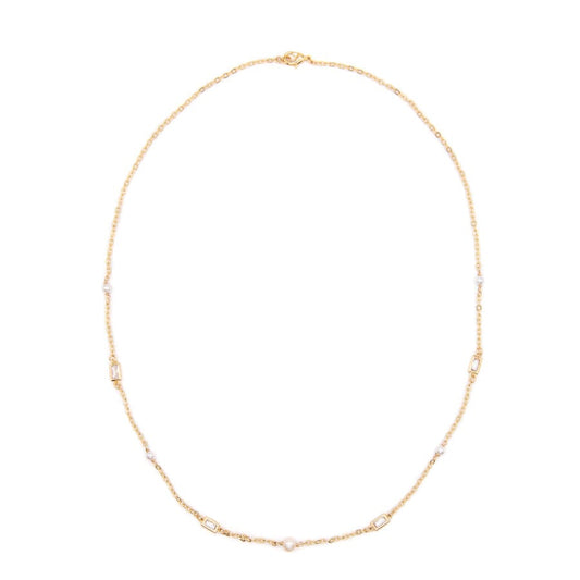 Pearl & CZ Necklace Necklaces athenadesigns NGCPL42 Gold 