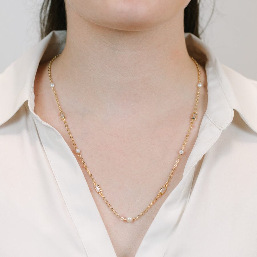 Pearl & CZ Necklace Necklaces athenadesigns 