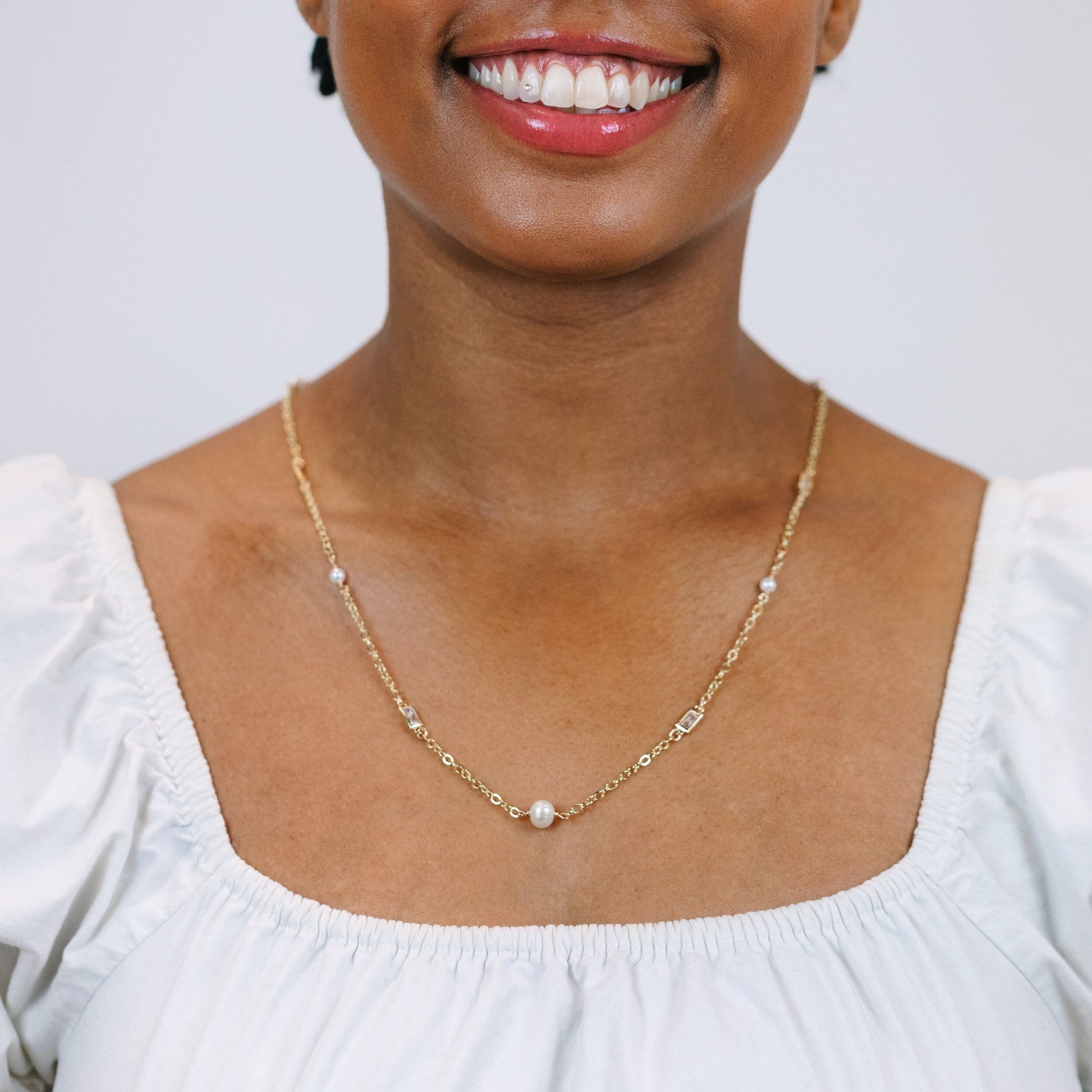 Pearl & CZ Necklace Necklaces athenadesigns 