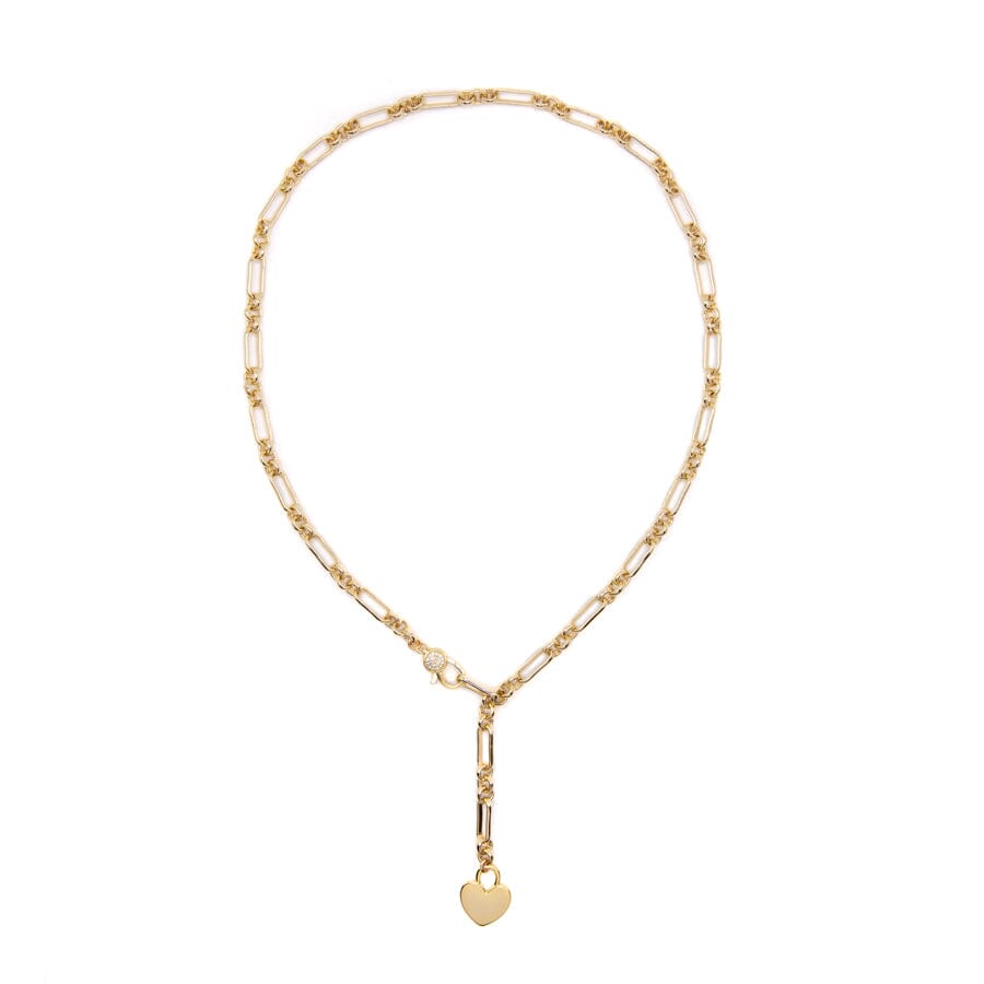 Circle Link Chain Lariat Necklace W/Heart Charm Necklaces athenadesigns NGHD43 Gold 