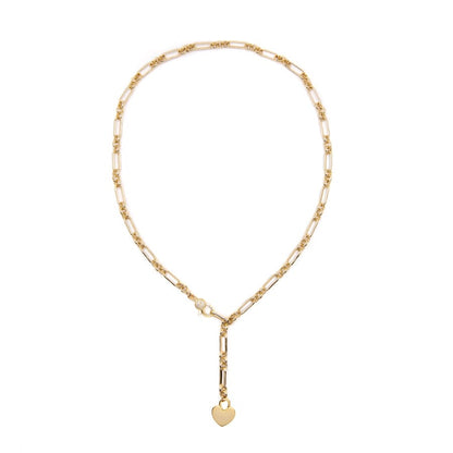 Circle Link Chain Lariat Necklace W/Heart Charm Necklaces athenadesigns NGHD43 Gold 