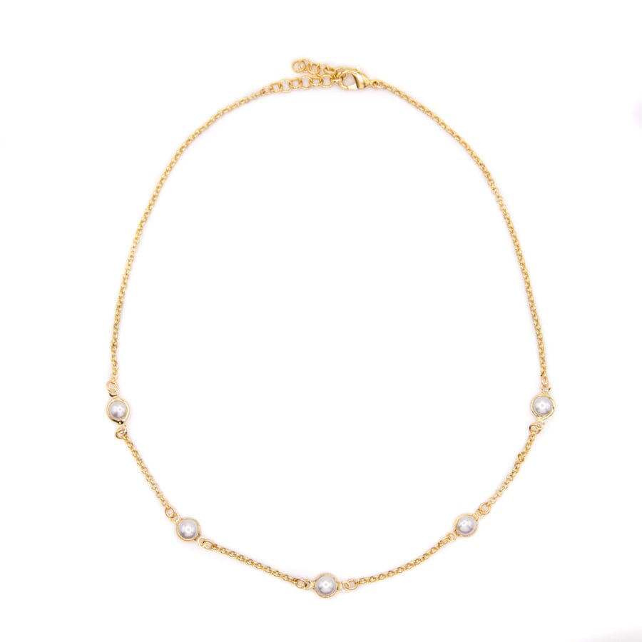 Bezel Pearl Necklace Necklaces athenadesigns NGP37 Gold 