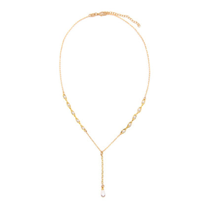 Pearl Lariat Necklace Necklaces athenadesigns NGPD1 Gold 