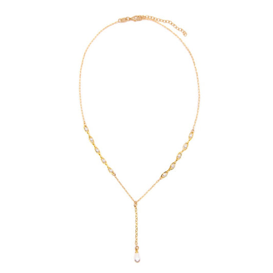 Pearl Lariat Necklace Necklaces athenadesigns NGPD1 Gold 