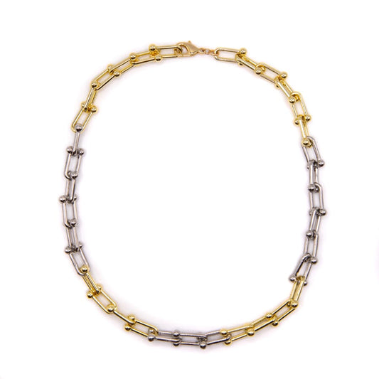 Thick U-Link Two Tone Chain Necklace Necklaces athenadesigns NGS402M Two Tone 