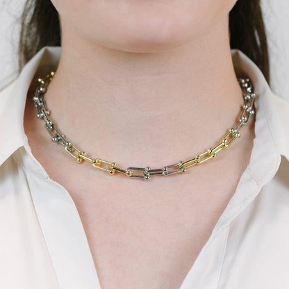 Thick U-Link Two Tone Chain Necklace Necklaces athenadesigns 