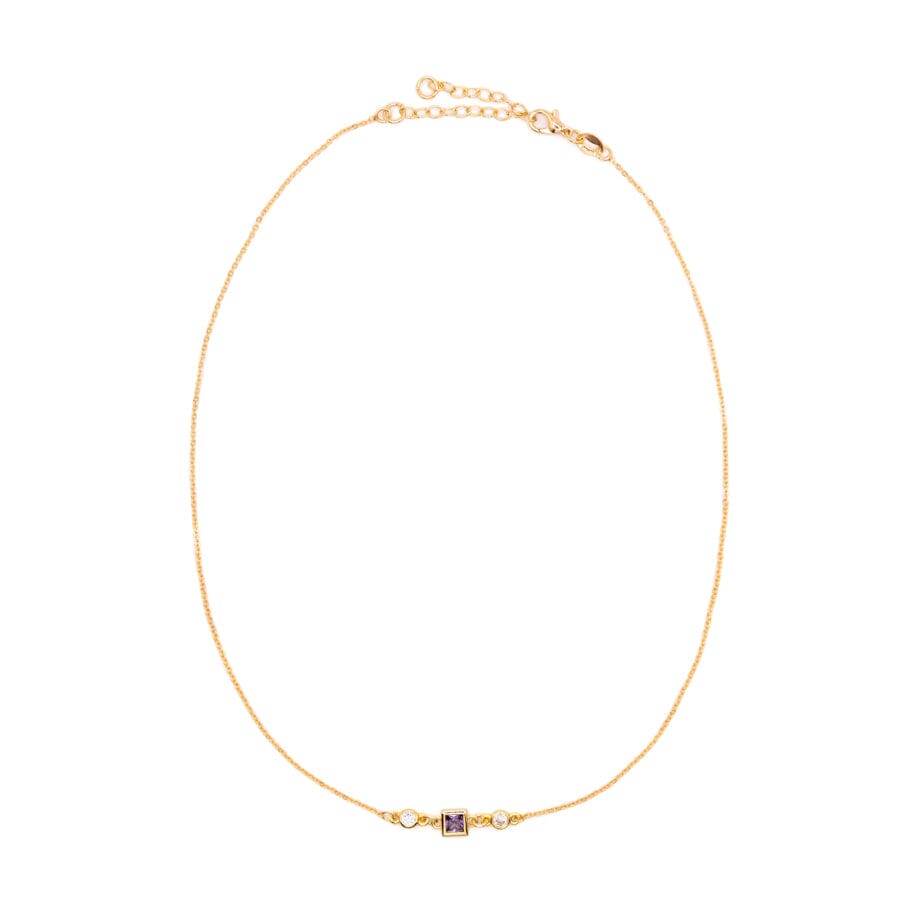 Square Bezel Birthstone Necklace - February Necklaces athenadesigns NGSB02AM Amethyst Purple 