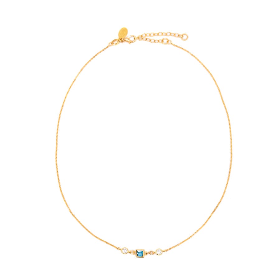 Square Bezel Birthstone Necklace - March Necklaces athenadesigns NGSB03AQ Aquamarine Blue 