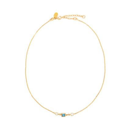 Square Bezel Birthstone Necklace - March Necklaces athenadesigns NGSB03AQ Aquamarine Blue 