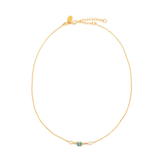 Square Bezel Birthstone Necklace - March Necklaces athenadesigns NGSB03AQ Aquamarine Blue 