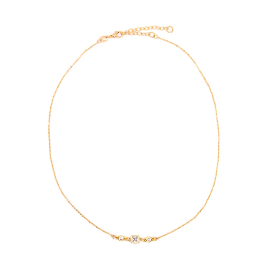 Square Bezel Birthstone Necklace - April Necklaces athenadesigns NGSB04CL Diamond Clear 