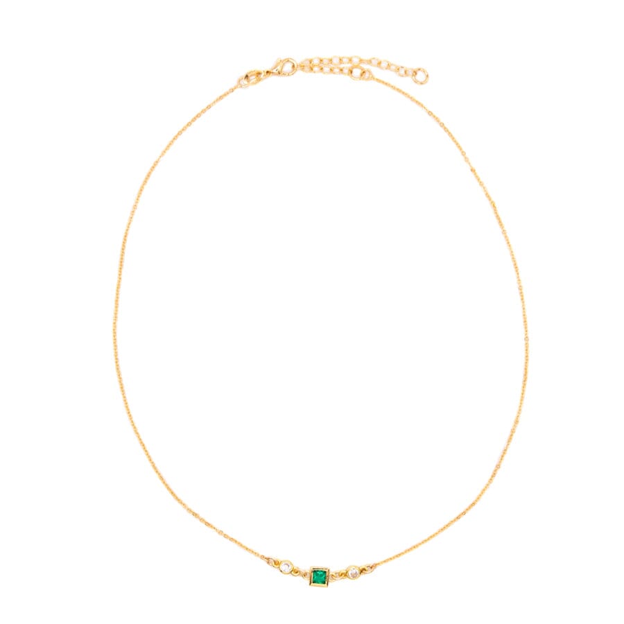 Square Bezel Birthstone Necklace - May Necklaces athenadesigns NGSB05EM Emerald Green 