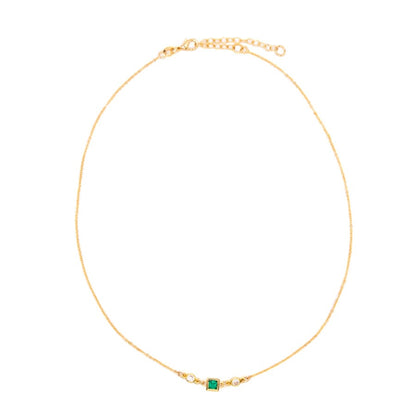 Square Bezel Birthstone Necklace - May Necklaces athenadesigns NGSB05EM Emerald Green 