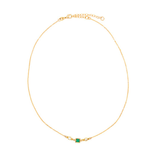 Square Bezel Birthstone Necklace - May Necklaces athenadesigns NGSB05EM Emerald Green 