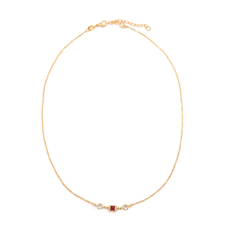 Square Bezel Birthstone Necklace - July Necklaces athenadesigns NGSB07RB Ruby Red 