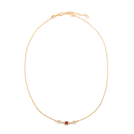 Square Bezel Birthstone Necklace - July Necklaces athenadesigns NGSB07RB Ruby Red 