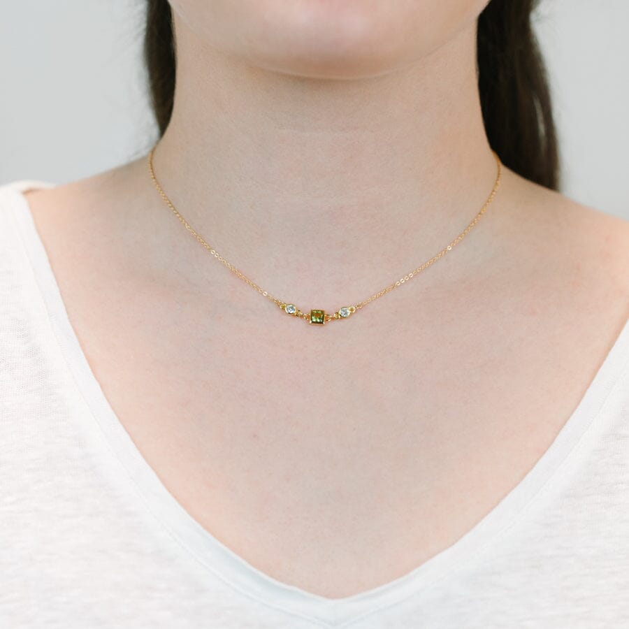 Square Bezel Birthstone Necklace - August Necklaces athenadesigns 