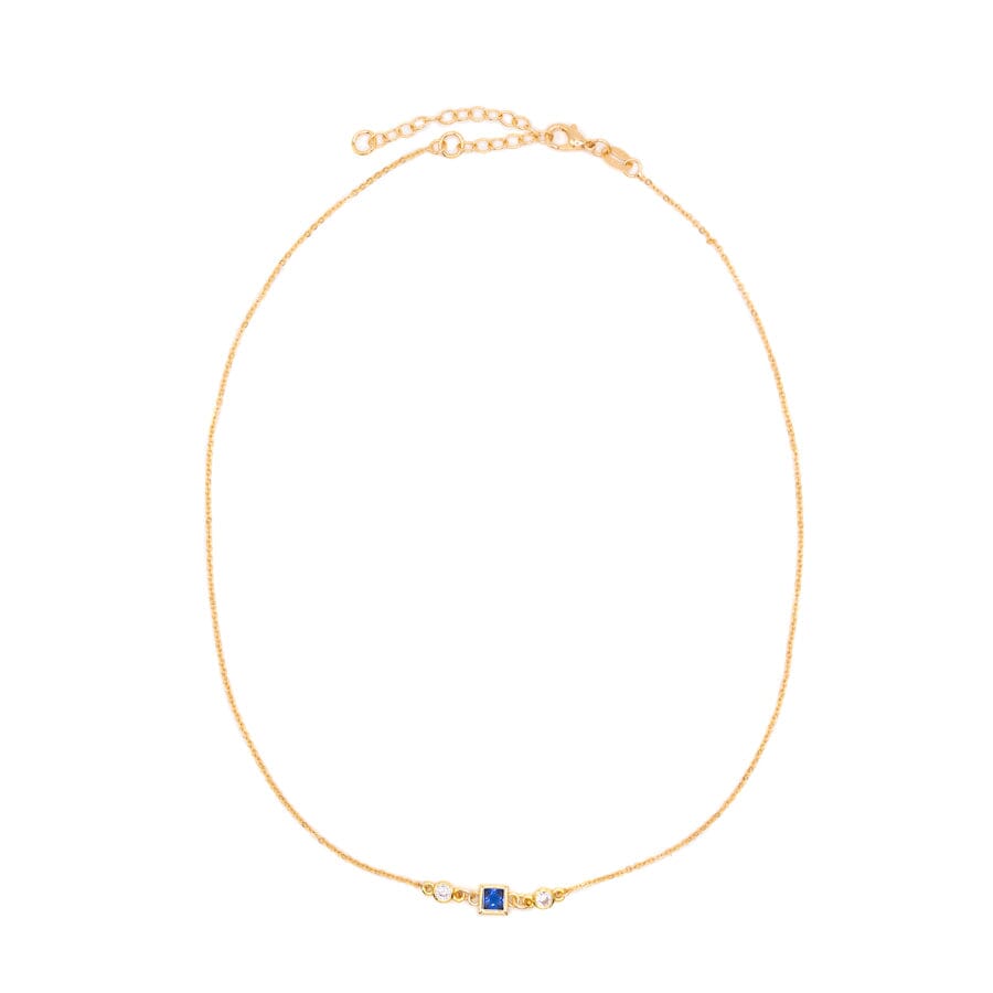 Square Bezel Birthstone Necklace - September Necklaces athenadesigns NGSB09SP Sapphire Blue 