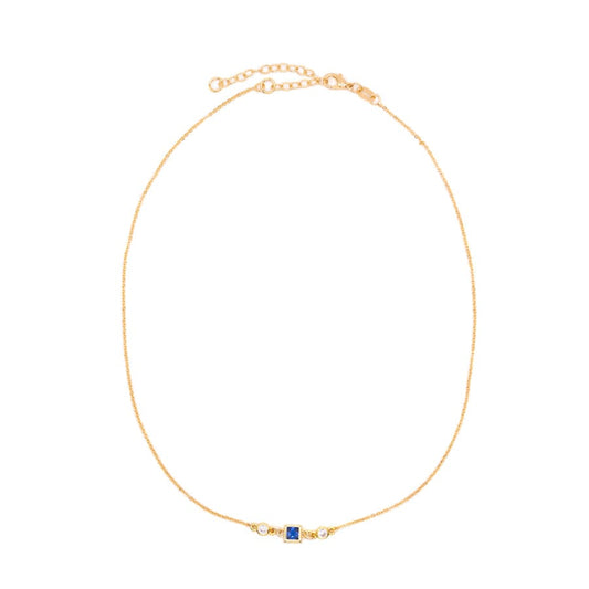 Square Bezel Birthstone Necklace - September Necklaces athenadesigns NGSB09SP Sapphire Blue 