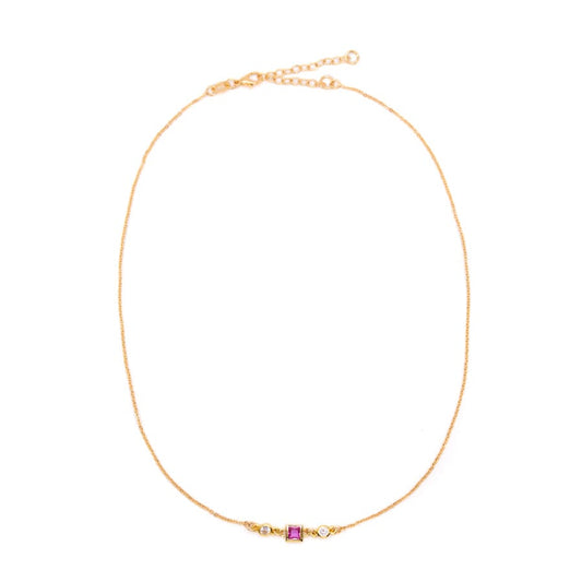 Square Bezel Birthstone Necklace - October Necklaces athenadesigns NGSB10TM Tourmaline Pink 