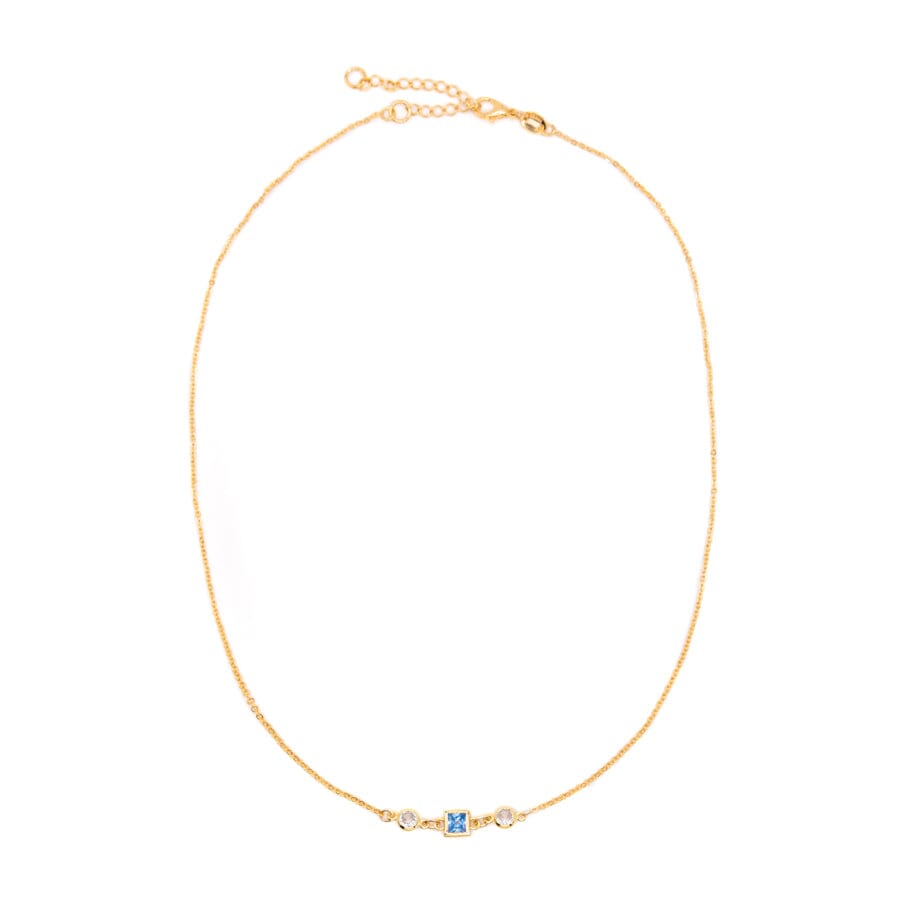 Square Bezel Birthstone Necklace - December Necklaces athenadesigns NGSB12TZ Topaz Blue 